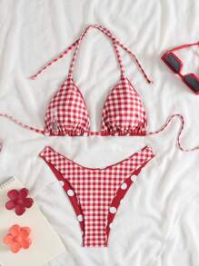 Swim Mod 2 pezzi Bikini sexy con stampa a pois, modello alagoscollo, senza schienale e con taglio alto, adatto per l'estate