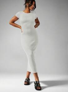 MISSGUIDED Gaun T-Shirt Midi Bodycon Jersey Bergaris, Pas Badan, Elastis, Mewah, Minimalis, Chic, Elegan, Ringan, Kasual, Cocok untuk Acara Siang Malam, Serbaguna - Grey - View 6