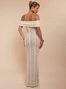 COSMINA Damen elegantes Urlaubskleid, midi-lang, für Frühling/Sommer, Off-Shoulder