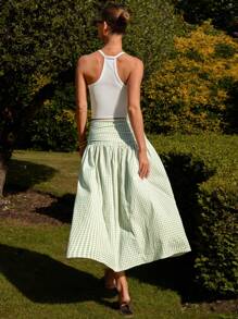 COSMINA Falda larga estilo A con estampado floral y cintura ancha, para campo y vacaciones, de verano