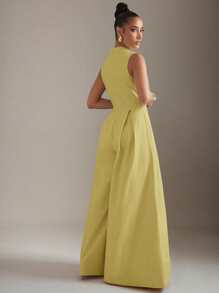 Hauture Extreme Wide Leg Zip Front Sleeveless Jumpsuit