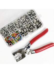 Set de 100 piezas de remaches a presión 9.5mm de 10 colores semi-coloreados con anillo de metal, botones pequeños con caja metálica hueca y herramienta de presión de alicates para costura