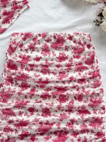 Soleia 女式碎花吊带背心和百褶迷你裙套装，假日风格海滩度假装春夏女士西部音乐节波西米亚假日波西米亚风