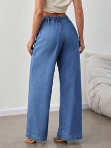 SHEIN Tall Jeans de pierna acampanada de ajuste holgado para mujeres, azul
