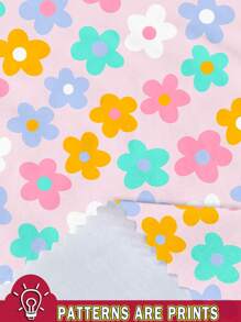 SHEIN Conjunto de camiseta de manga corta de cuello redondo y leggings con diseño floral lindo, estilo minimalista casual para niña bebé, apto para primavera/verano