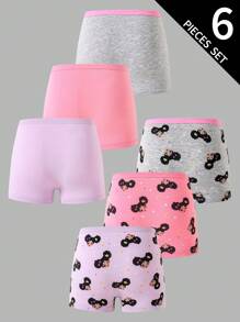6pcs Cute Hip-Hop Girl Print Cotton Comfortable Boxer Briefs Set For Tween Girl Backto SchoolFashion Fall Winter - Multicolor - View 2