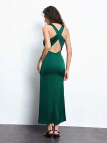 Maija 2025 Xuân/Hè Hàng mới về Đầm dài màu xanh lá cây đậm vừa vặn thoải mái, Đầm mùa hè, Ngày 4 tháng 7, Tháng tự hào, Đêm thánh John, Thiết kế hở lưng, Đầm sinh nhật cho phụ nữ - Màu xanh lá cây đậm - Xem 6