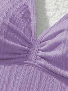 SHEIN MOD Áo bơi dệt kim jacquard màu hồng buộc cổ phía trước - Màu tím - Xem 5