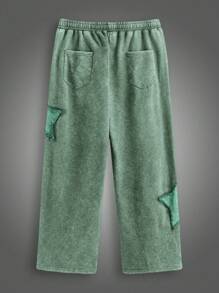 Manfinity VCAY Plus Size Men's Loose Streetwear Five-Pointed Star & Embroidered Snowflake Long Sweatpants