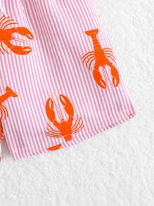 2pcs Baby Boy Cartoon Shrimp Striped Beach Sun Protection Shorts And Swim Hat Set Baby Beach Clothes Baby Summer Clothes Bathing Suits For Baby Beach Outfits For Toddlers Baby Beach Wear