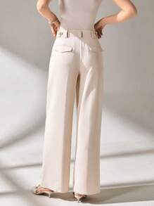 CLARA VERO Pantalones anchos de mujer con bolsillo y cremallera decorativa de color liso