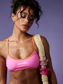 Missguided x Playboy 对比色绑带吊带上衣和高腿下装两件套比基尼 - 彩色 - 查看 3