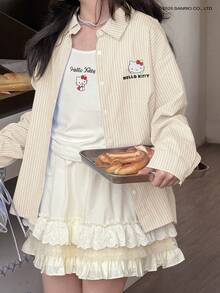 HELLO KITTY | DAZY 女童卡通字母条纹印花落肩长袖休闲衬衫 - 杏色 - 查看 2