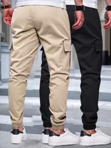 Manfinity Homme Pantalones cargo casuales de hombres con decoración de cordón en la cintura