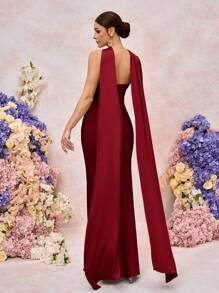 SHEIN Belle Abito da damigella d'onore elegante e romantico in chiffon opaco con drappeggio, spalle scoperte, senza spalline, aderente, a sirena