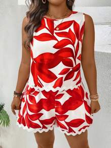 SHEIN Clasi Plus Size Women Casual Holiday Floral Print Camisole And Shorts 2-Piece Set - Multicolor - View 4
