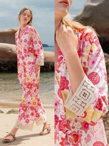 Lumivelle Women Beach Vacation Style Printed Shirt And Pants 2 Pieces Set (Printed Pattern Asymmetrical) - Multicolor - View 1