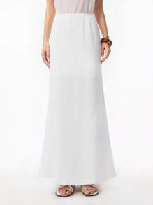 LYSMO 2025 春夏新款女士高端时尚白色缎面 A 字修身美人鱼长裙，适合浪漫约会、简约休闲风格、轻松度假和波西米亚风 - 白色 - 查看 3