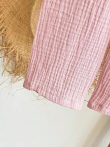 SHEIN Vintaside Kids Baby Mädchen einfaches Set aus Baumwoll-Chiffon-Top mit Schleife und langer Hose, Frühling/Sommer