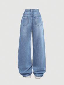 SHEIN Teen Girls' Casual Washed Wide Leg Jeans