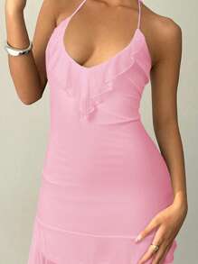 Aloruh Vestido corto sin espalda con corbata en el cuello y tirantes, para mujer