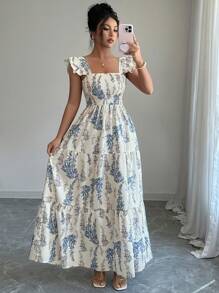 Elenzga Váy midi thắt eo nhiều lớp chắp vá thanh lịch, phù hợp cho ngày lễ và mùa hè - Nhiều màu - Xem 4