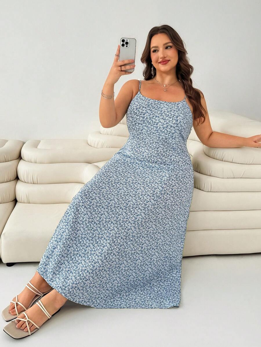 SHEIN EZwear Vestido informal de verano con estampado total para mujer de talla grande, vestidos de sol, vacaciones, verano europeo, playa