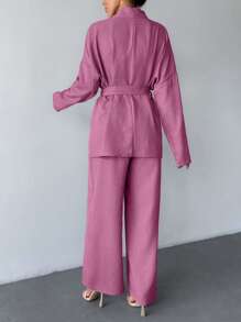 EURMUSE Two Pieces With Belt Details, Cozy Sets, Easy To Wear At Home And Outdoor - Dusty Pink - View 2