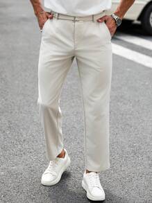 Manfinity Homme Pantaloni simpli pentru bărbați, cu curea, casual/de serviciu, pentru naveta