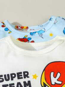 Set da 4 pezzi di pigiama per bambini piccoli, composto da maglietta a maniche corte e pantaloncini con stampa di supereroi e cartoni animati, morbido e confortevole