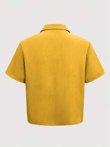 SHEIN Manfinity Dauomo Men's Simple Casual Daily Solid Color Pocket Short Sleeve Shirt - Yellow - View 2
