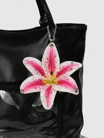 Fairycore 1 pezzo portachiavi con fiore di giglio bianco-rosso sfumato, accessorio moda chic da spiaggia, regalo per matrimoni, compleanni, festività, pendente per borse