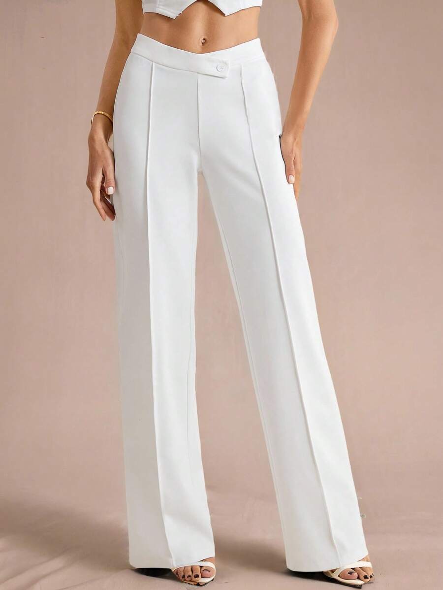 SHEIN Tall Pantalones casuales de cintura alta y pierna ancha unicolor