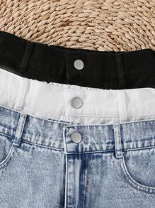 Sparklyn 3 条装 Tween Girls Y2K 风格牛仔裤，包括复古浅蓝色水洗牛仔布、简约黑白、宽松牛仔短裤、柔软舒适的面料、街头时尚百搭、女童牛仔布 - 彩色 - 查看 6