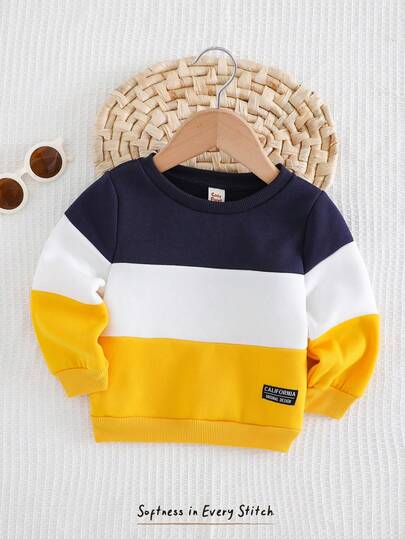 Cozy Pixies Baby Boy Patchwork Contrast Color Collar Long Sleeve Sweatshirt Color Block Baby Sweatshirt Baby Boy Sweatshirt,In Fall/Winter