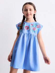 SHEIN Young Girls' Colorful Boho Embroidered Dress, Summer - Multicolor - View 3