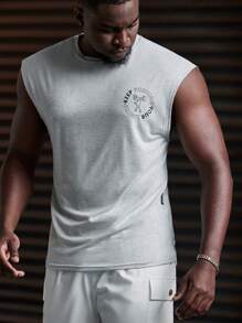 Manfinity VCAY Men's Round Neck Sleeveless Casual Fashionable Minimalist Printed Tank Top - Light Grey - View 3