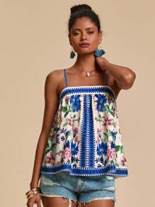 Travachic Women's Colorful Floral Print Camisole,Vacation Outfits Woman,Vacay Outfits Women,Beach Vacation Outfits,Summer Outfits For Women,Summer Tops