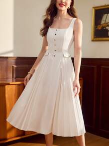 Vintamour Robe plissée élégante vintage, décontractée, boutons, décontractée, de vacances, en forme de A, tenue professionnelle pour femmes, vêtements pour femmes d'affaires, robes d'été pour femmes, tenues d'été pour femmes, robes blanches pour femmes, robes de graduation, tenues de vacances pour femmes, robes de mariée pour invités, robes d'été pour femmes, robes de soirée pour femmes, tenue décontractée chic pour femmes, robes de graduation pour femmes, robes d'anniversaire pour femmes, robes pour femmes, vêtements d'été élégants pour femmes