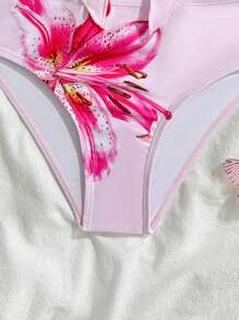Tween Girls Spaghetti Strap Bikini, Pink Base With Large Floral Bikini Set, Teen Girls Beach Swimsuit, Spring/Summer Bathing Suits For Girls Kids Girls Bathing Suits Bow One Piese Bathing Suit For Girls Bathing Suit For Girls Bathing Suits For Girls One Price