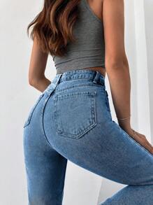 EURMUSE Cao eo Quần jean Mom Fit - Rửa nhẹ - Xem 5