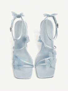 CUCCOO CHICEST 蝴蝶图案方头高跟女鞋 - 淺藍色 - 查看 8