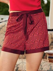 EverLounge Shorts tipo bermuda de estilo británico casual, pantalón inferior cómodo tipo satín para pijama de mujer - Rojo - Ver 1