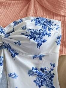 Soleia 女士假期：1 套蓝色花卉印花和纯色抹胸上衣 - 彩色 - 查看 3