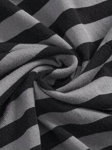 ROMWE Grunge Punk Y2K Stripe Pattern Knitted Hoodie Top For Women, Versatile - Multicolor - View 4