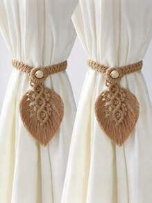 2 件套波西米亚风格窗帘带，手工编织彩色叶子窗帘装饰扣，窗帘绑绳，家居软装饰挂饰，婚礼装饰
