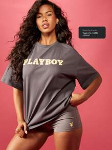 Missguided x Playboy Tee-shirt de base collection athléique et décontractée, coupe loose, en mélange de coton. Design logo pour le streetwear et la détente du week-end