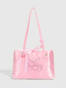 ROMWE Kawaii 1pc Cute Y2K Bow Rhinestone Decor Pink Cherry Crossbody Bag For Women, Fashionable Bow Decorated Handbag - Multicolor - View 1