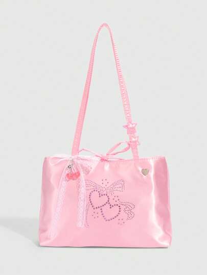 Kawaii 1pc Cute Y2K Butterfly Rhinestone Decor Pink Cherry Crossbody Bag For Women, Fashionable Butterfly Decorated Handbag