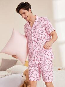 FamilyFrolics Conjunto de pijama a juego con estampado de corazón lindo para hombres, conjunto de vestuario para padres e hijos